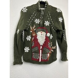 Mandal Bay Womens Green Cotton Blend Christmas Santa Sweater S Patchwork Granny‎